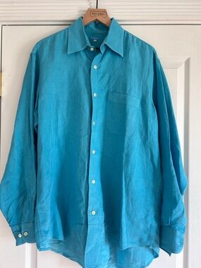 100% Linen Blue Coast St. Barth Ocean Blue Button-Up Shirt
